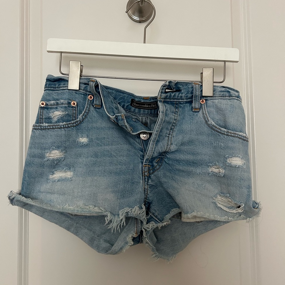 Abercrombie & Fitch Light Blue Ripped Jean Shorts
